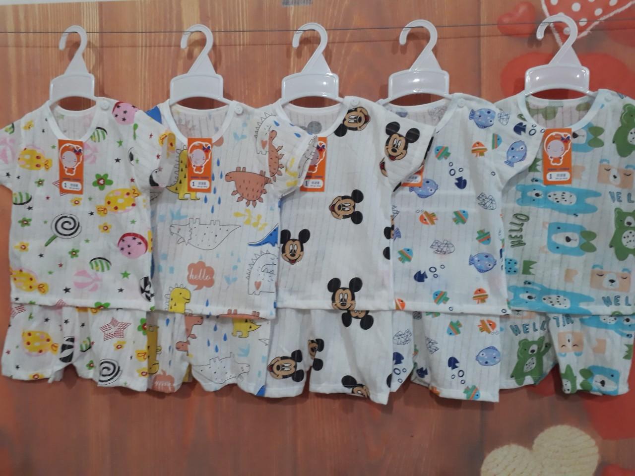Combo 5 bộ cộc cotton giấy cài vai cho bé