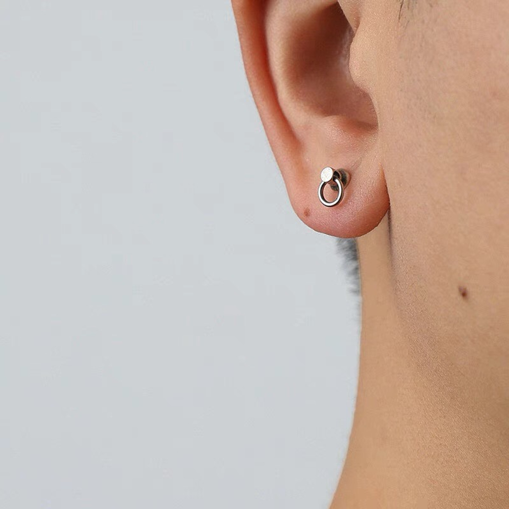 Bông tai, Khuyên tai nam nữ đinh tán mặt thiết kế tay nắm cửa cá tính mạnh mẽ, Độc đáo, Unisex, 1 chiếc