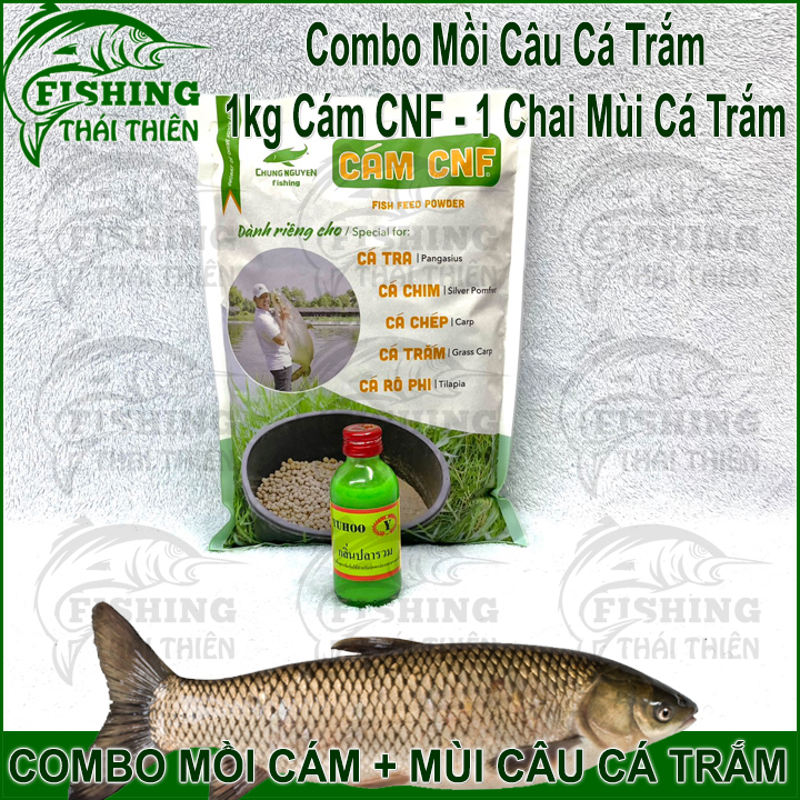 Mồi câu cá trắm combo 1kg cám cnf + 1 chai tinh mùi thái lan chuyên câu cá trắm