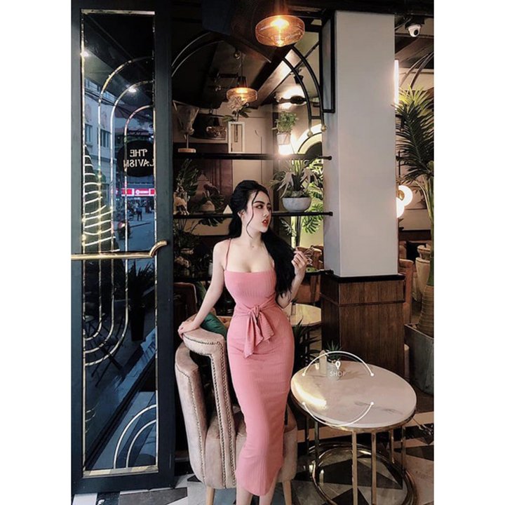 Đầm váy body 2 dây cột nơ XINSO