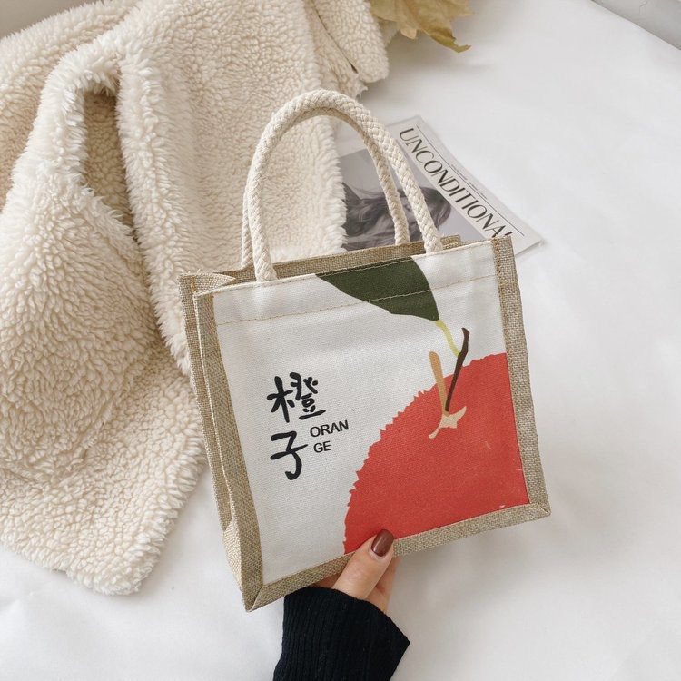 Túi cói mini in hình dễ thương TC01