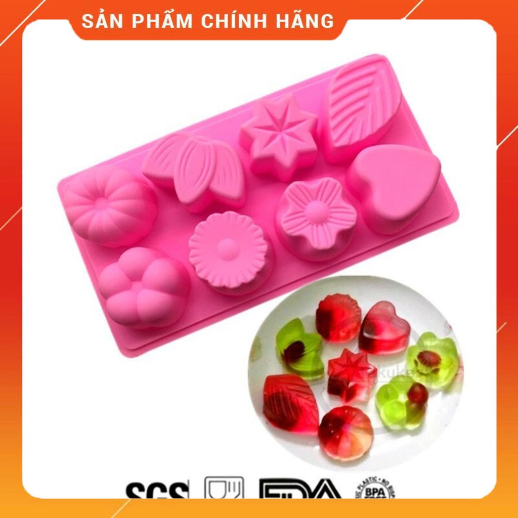 Khuôn Silicon Đổ Socola/Thạch/Đá/Kẹochipchip/Pudding 8 Hình Hoa Lá Trái Tim