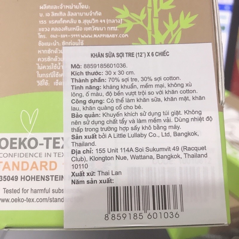 NAPPI - khăn sữa cho bé( hộp 6 chiếc) ( Made in Thai Lan )