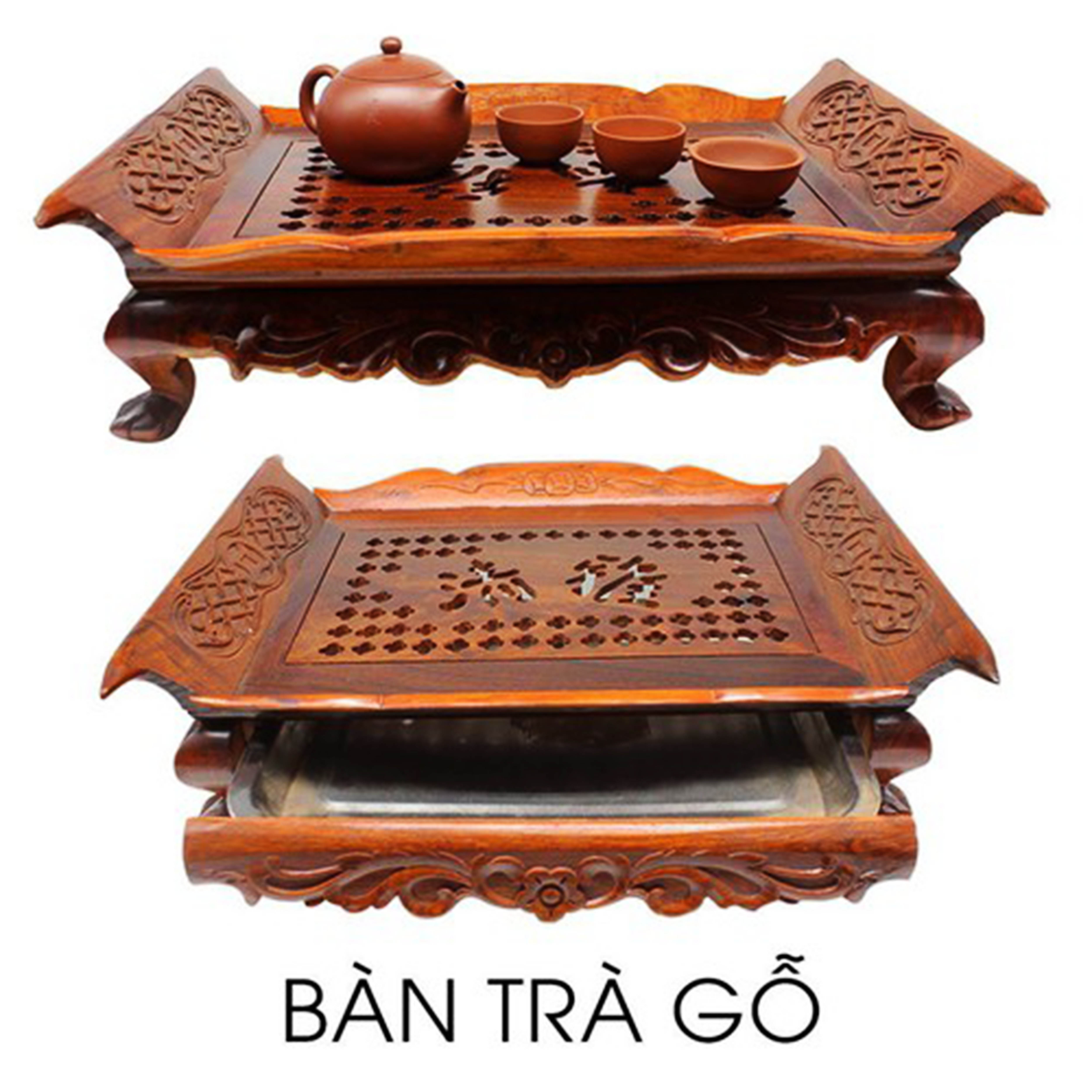 Khay trà thuyền gỗ hương-Khay trà khổng minh-Khay trà cổ 41x30,47x37