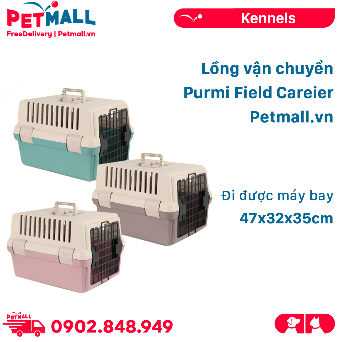 Lồng vận chuyển hàng không Purmi Field Careier - 47cm x 32cm x 35cm | Đi được máy bay Petmall
