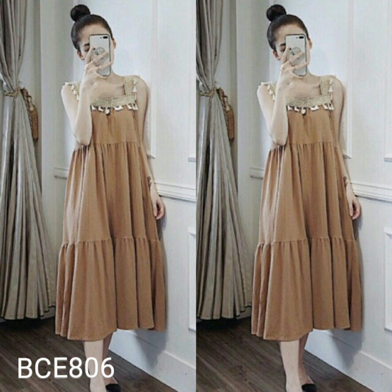 Đầm bầu váy bầu maxi phối thổ cẩm
