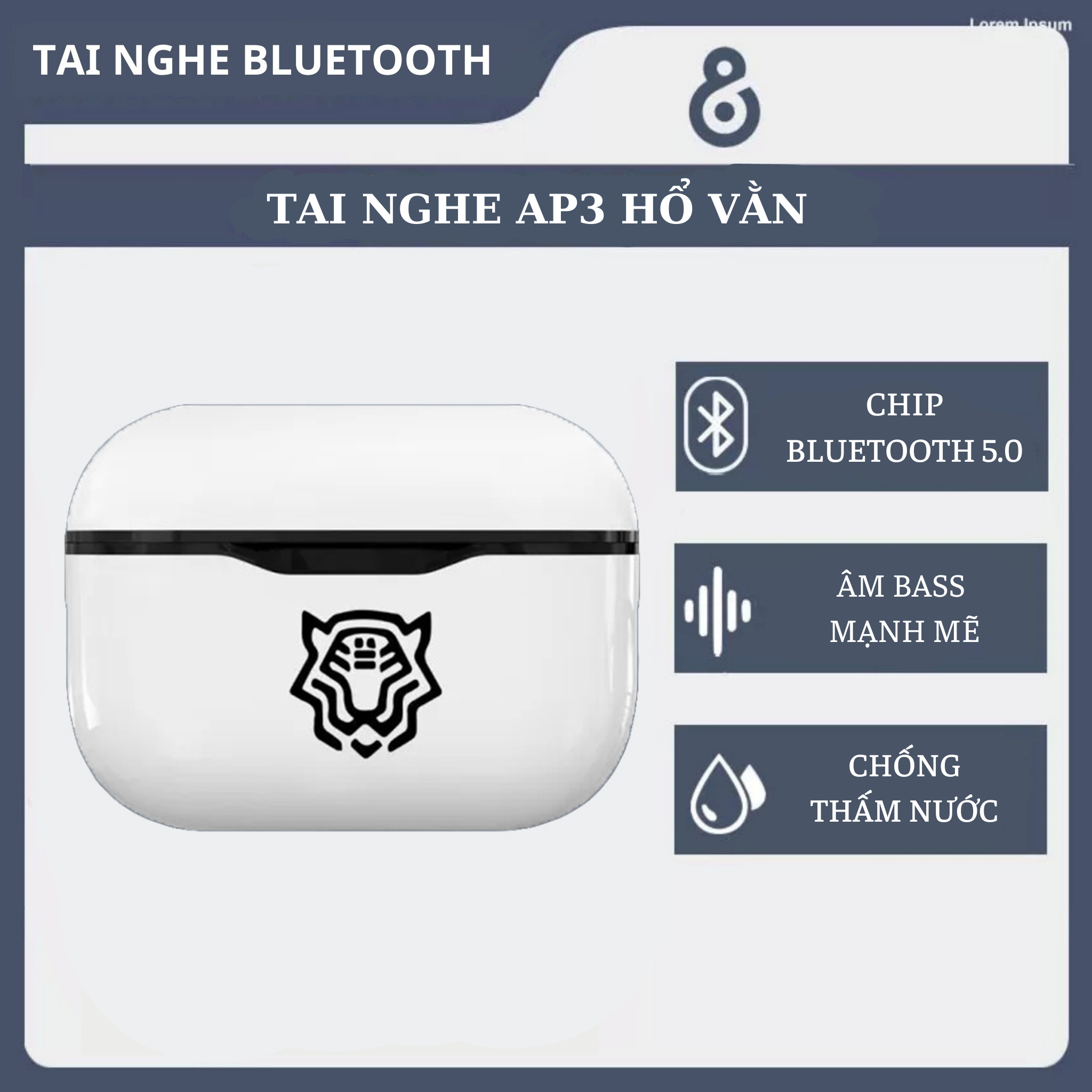 Tai Nghe Bluetooth Không Dây AP3 Hổ Vằn Âm To Mic Rõ Pin Trâu Cảm Ứng Chạm Định Vị Đổi Tên