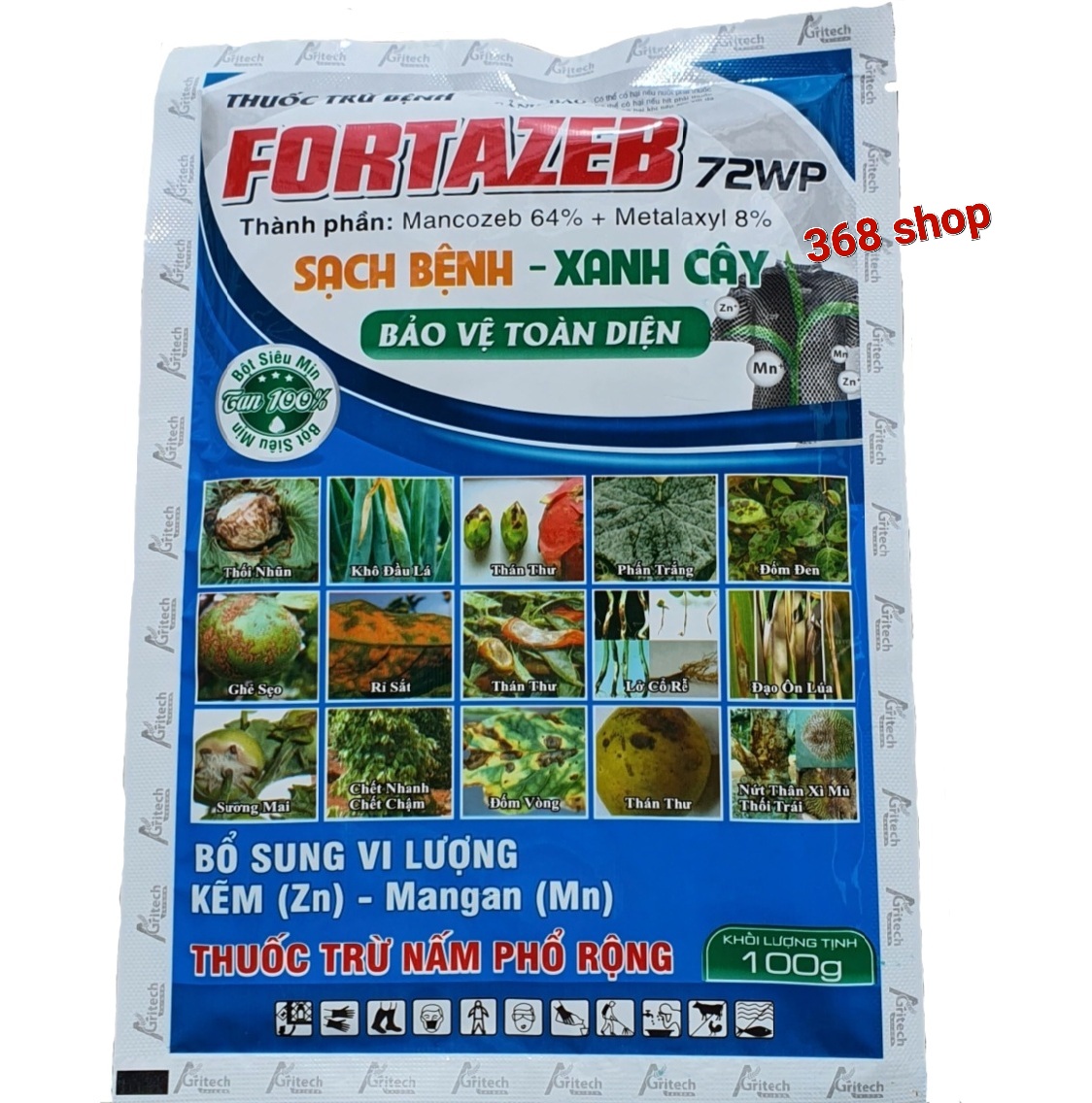 (Combo 5 gói)💎 Thuốc trừ bệnh cây trồng FORTAZEB 72WP (Gói 100g)💖