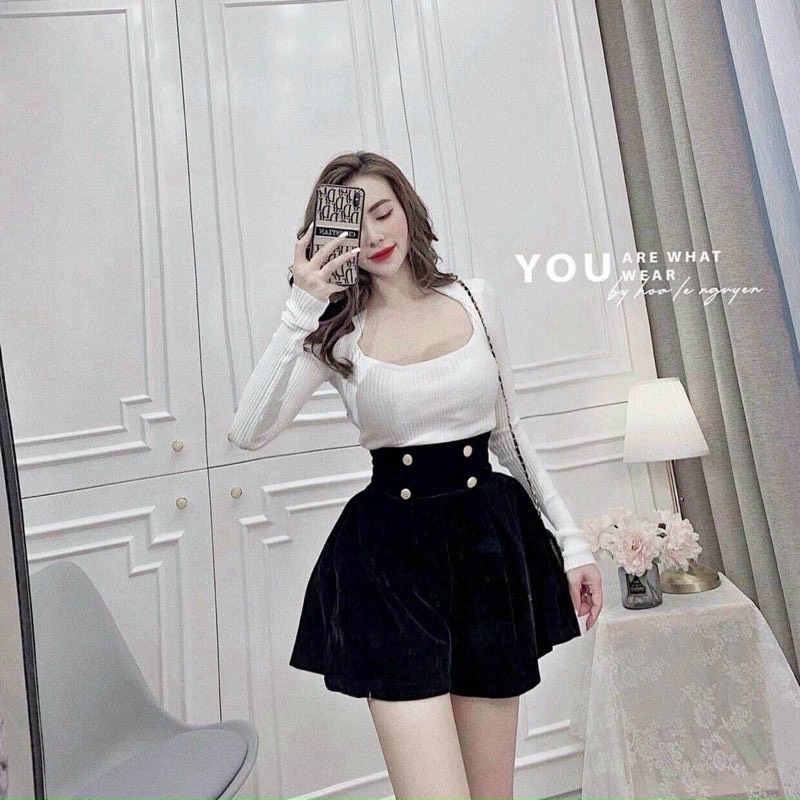 Áo kiểu tay dài thun tăm cổ U cực hot.