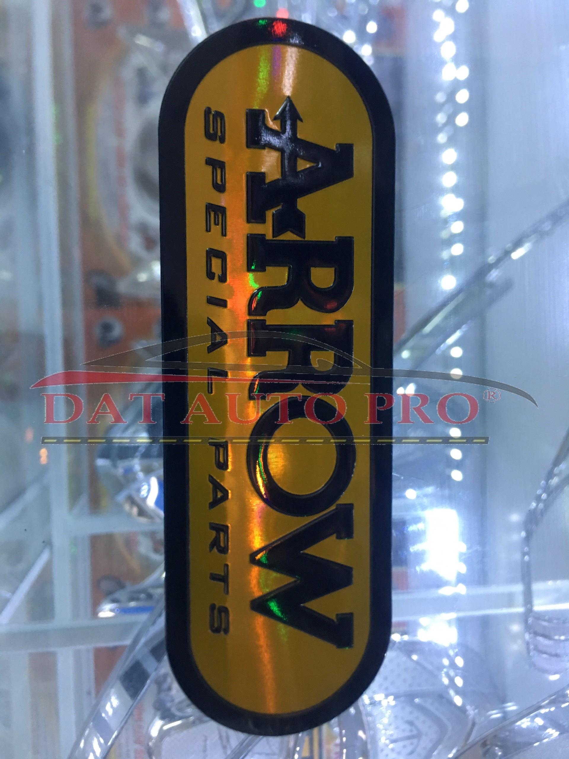 Tem nhôm dán Pô xe Arrow vàng 9.5x3 cm