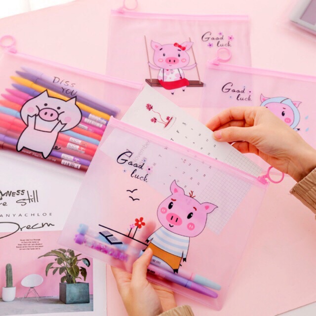 Túi zip heo hồng a5