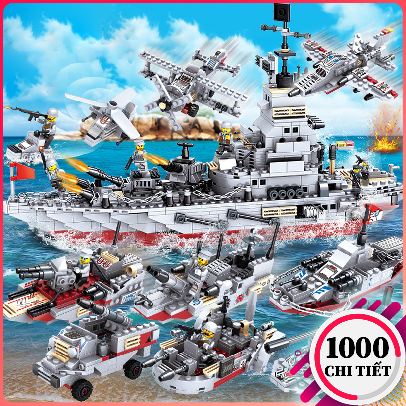 Bộ đồ chơi lắp ráp lego tàu chiến hạm 1000 chi tiết, lắp ráp lego tàu quân sự, mô hình robot đồ chơi cho bé