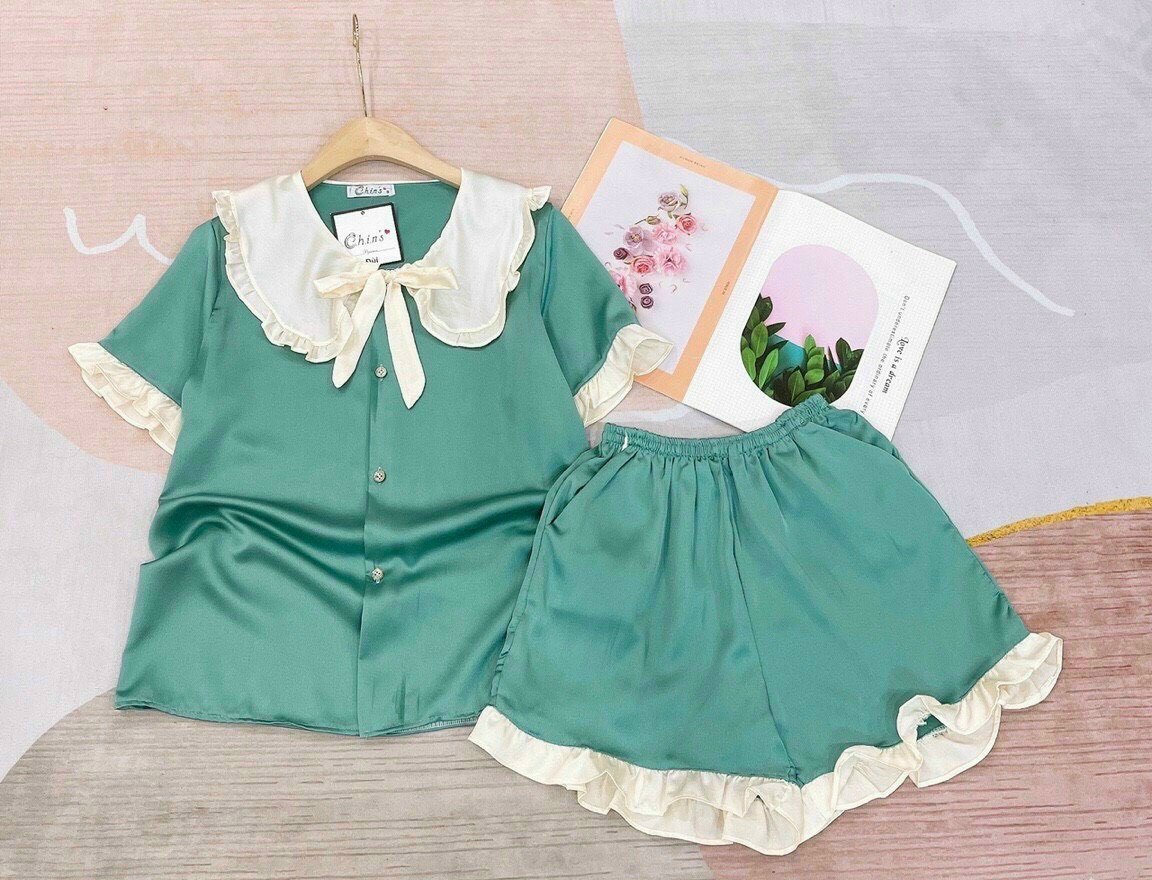 Sét Bộ Mặc Nhà Lụa Satin Cổ Bèo
