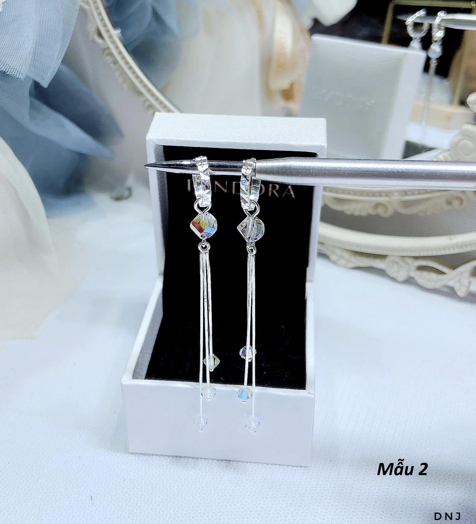 Bông tai nữ bạc ý 2 tua dài ms135