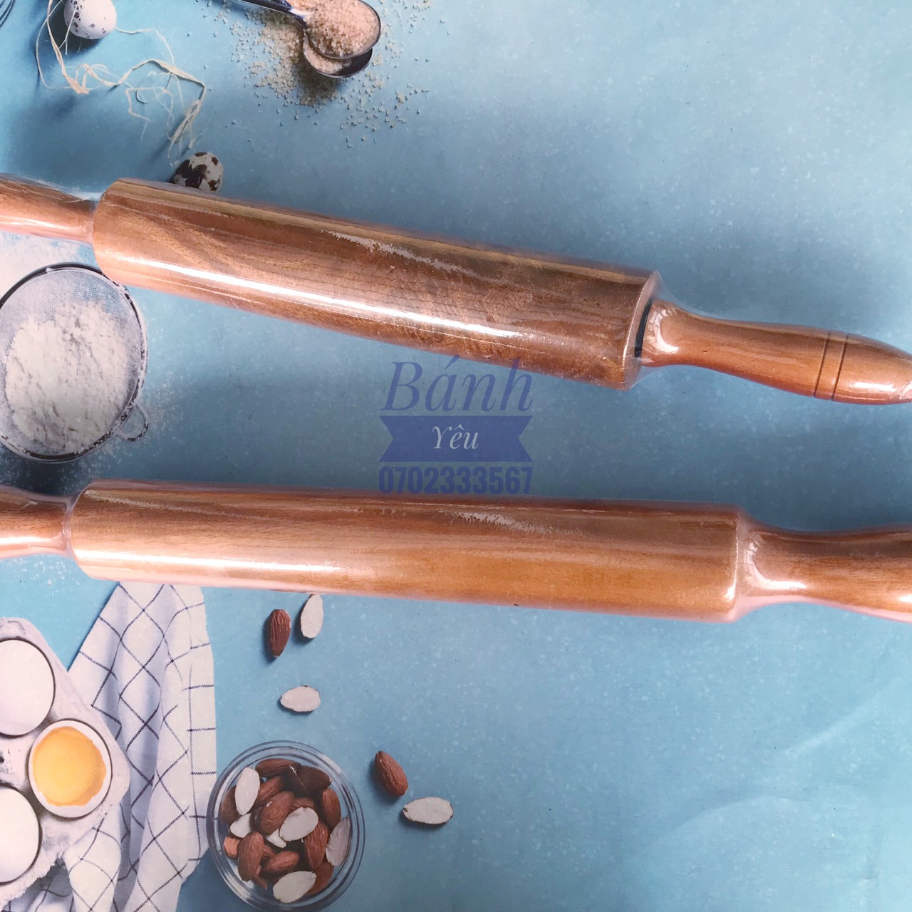 Cây lăn bột ( cán bột ) gỗ xà cừ dụng cụ làm bánh
