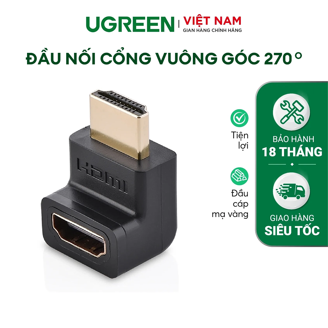 Đầu nối cổng HDMI male sang HDMI female vuông góc 270 độ (BẺ LÊN) UGREEN 20110 - Hàng phân phối chính hãng - Bảo hành 18 tháng