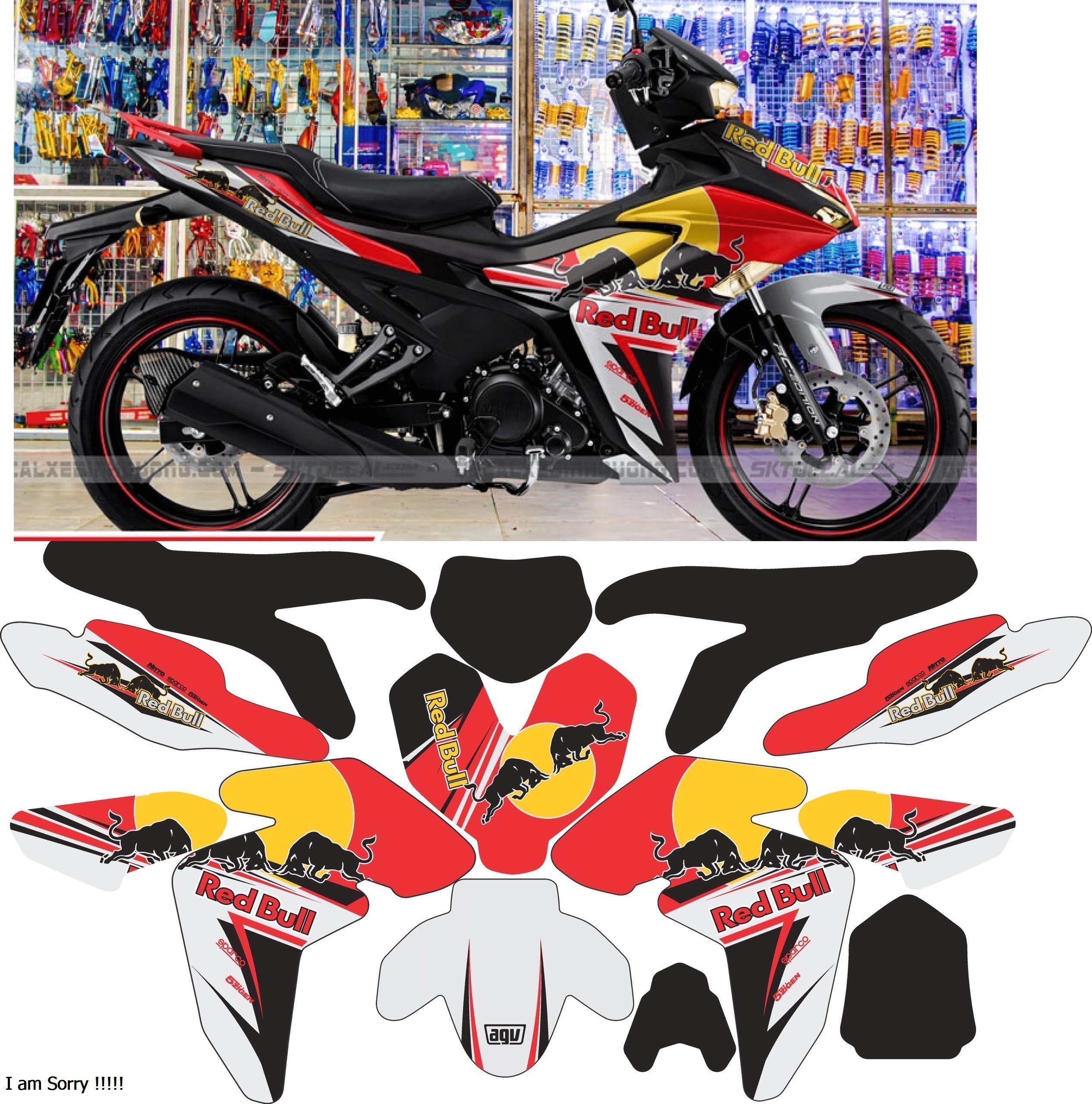 Tem trùm xe exciter 155 REDBULL ĐỎ đẹp - Tem dán xe máy exciter 155 ĐỎ thiết kế theo yêu cầu - tem trùm exciter 155 độ chế đẹp và rẻ chất