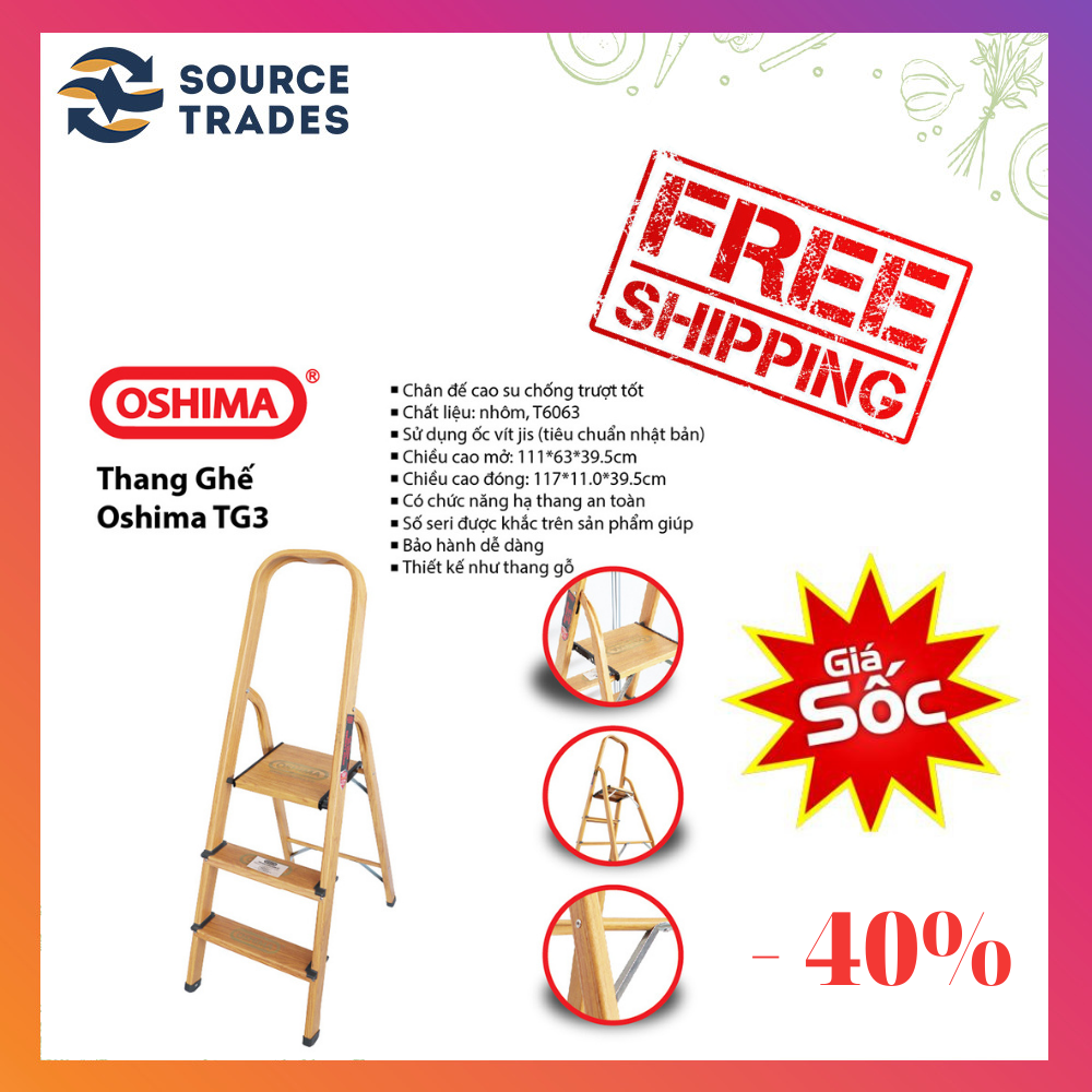 Thang ghế xếp bậc thang OSHIMA TG3 3 bậc (Vân Gỗ)