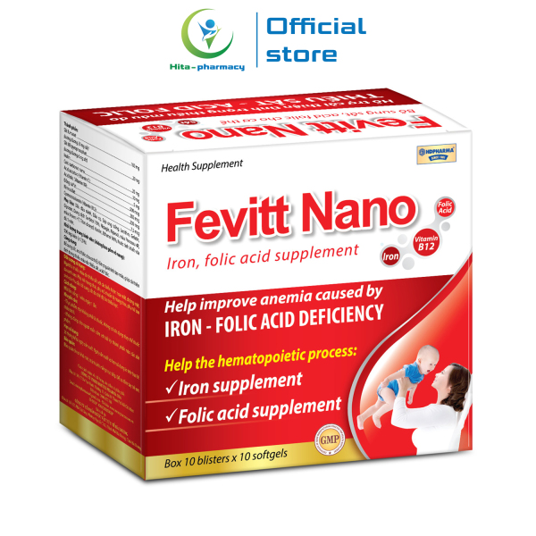 Viên uống bổ máu Fevitt Nano bổ sung Sắt, Acid Folic, giảm tình trạng thiếu máu, thiếu sắt - Hộp 100 viên