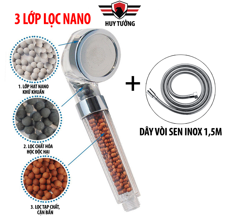 Bộ vòi sen tăng áp nano, bộ sen tắm 3 lớp lọc công nghệ Nano tiên tiến đánh bay mọi tạp chất tăng áp - Huy Tưởng