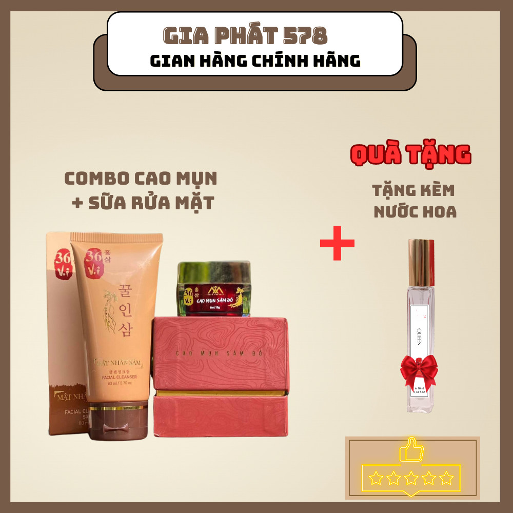 Combo dưỡng da giảm mụn kem cao mụn + sữa rửa mặt nhân sâm 36 vị meea organic+ tặng nước hoa