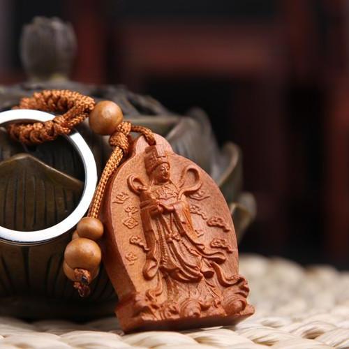 Móc Khóa Gỗ Thủ Công Khắc Hình Phật Bà Quan Âm