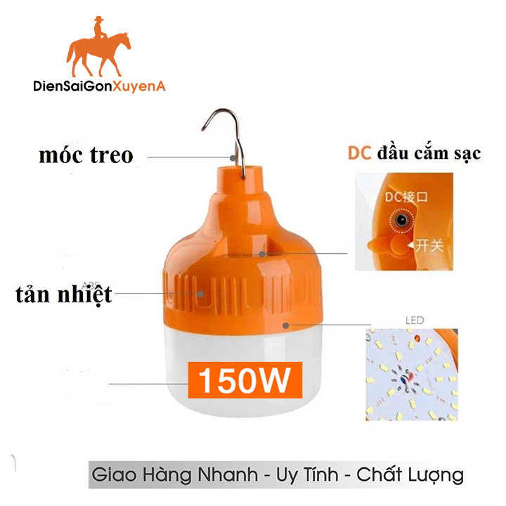 Đèn led tích điện 150w siêu sáng sạc tích điện, đèn sạc zy003 - điện sài gòn xuyên á