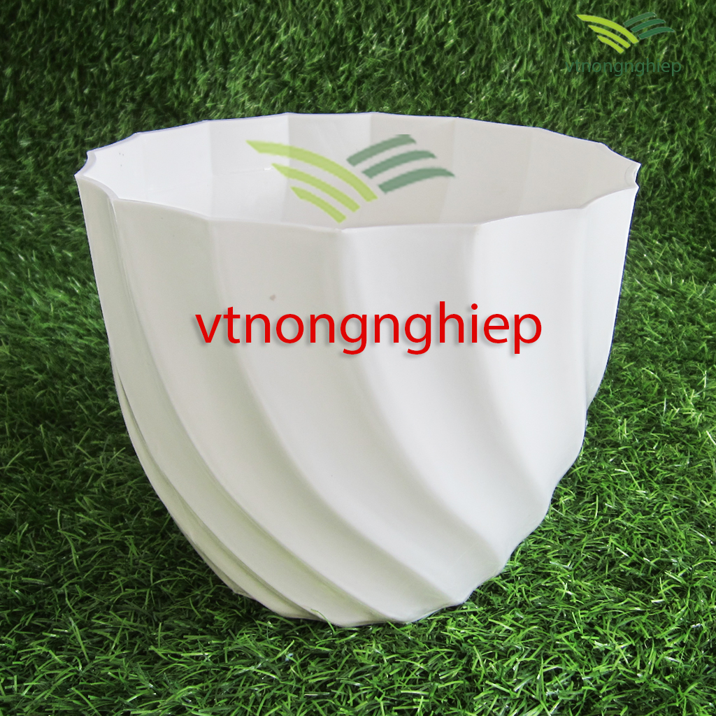 Chậu trồng hoa, chậu ốc xoắn Ø17cm, màu trắng nhựa dày, cao 14cm