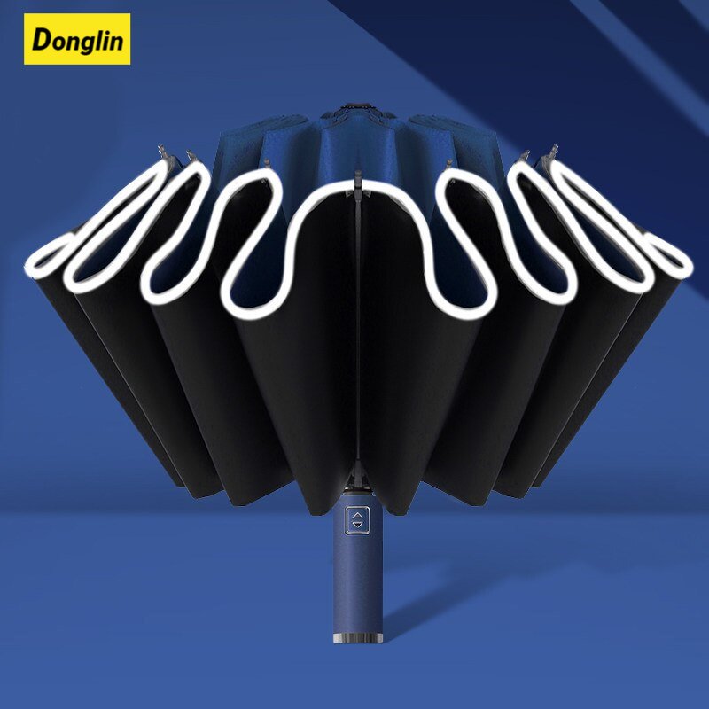 Donglin Ô 12Ribs Tự động gấp Ô chắc chắn cho Nam giới Ô dù chống gió Đảo ngược Chống gió Chuyến đi ngược mưa Ô dù