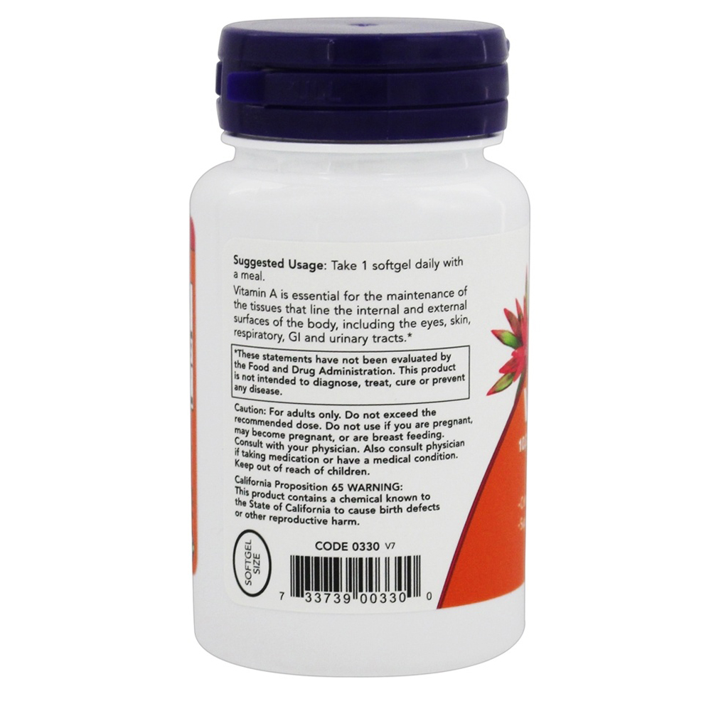 Viên uống bổ mắt Vitamin A 10000 IU duy trì sức khỏe mắt đẹp da Now Foods 100 Viên