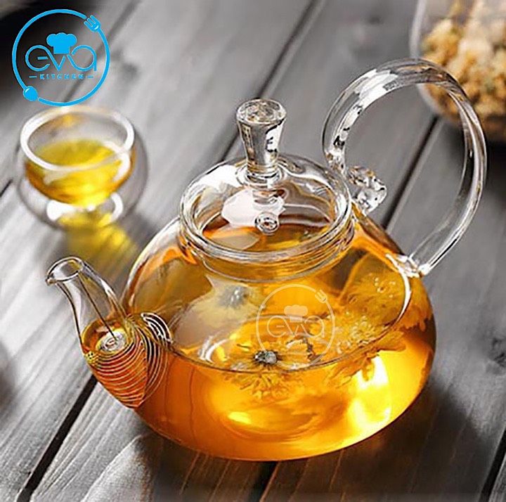 Ấm pha trà thuỷ tinh chịu nhiệt quai cong kèm lõi lọc lò xo 550 ml