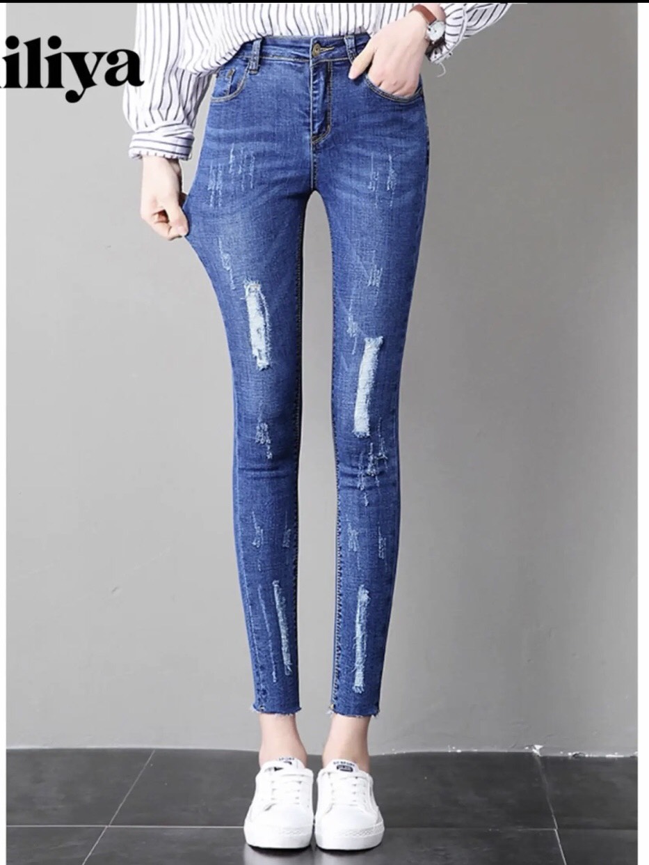 Quần jean nữ 9 tấc skinny co giãn, quần bò nữ 9 tấc tua lai