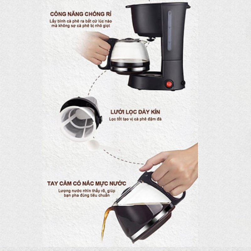 Máy Pha Cà Phê Đa Năng Bear CF B06V2 Máy Pha Cafe Mini Dung Tích 600Ml Thao Tác Đơn Giản Nhanh Chóng