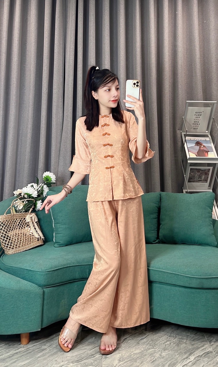 [FreeShipMax] BỘ ÁO BÀ BA LỤA GẤM TAY XÒE MẪU 2