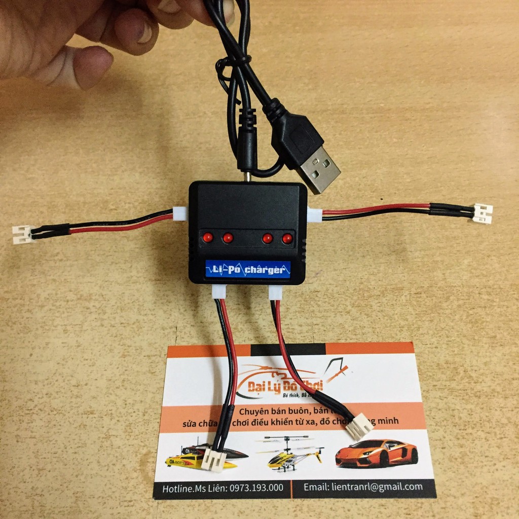 Sạc Usb 4 cổng jack P2.54 kèm 4 dây nối Ph2.0-2P cho máy bay SYMA X5C X5A H5C JJRC H36 H56