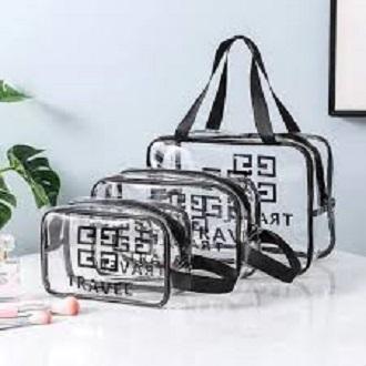 Bộ 3 túi xách cầm tay du lịch nhiều cỡ có quai xách thông minh màu trong suốt, Bo 3 tui xach cam tay du lich nhieu co co quai xach thong minh mau trong suot