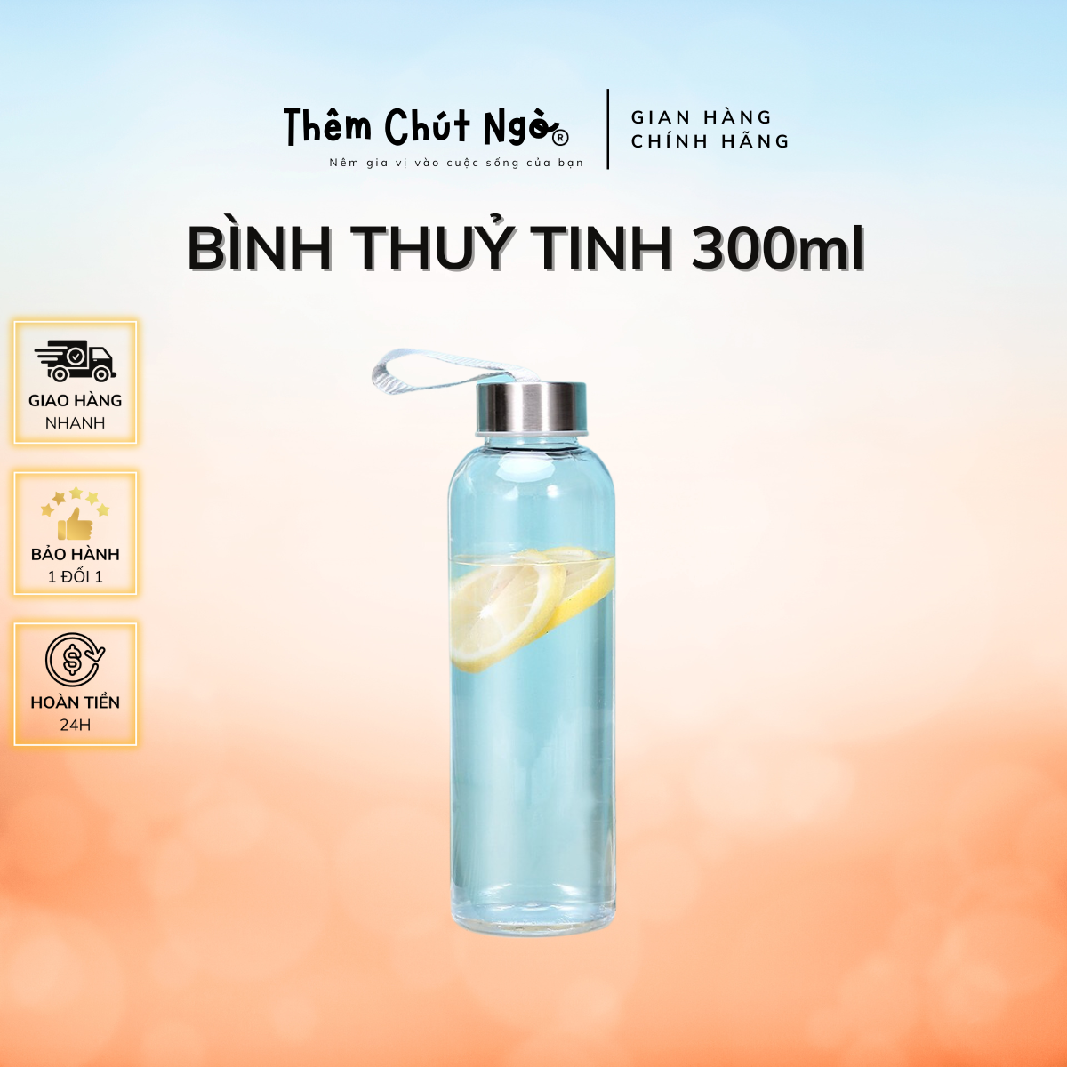 Chai Thủy Tinh Nắp Có Dây Xách 300ml