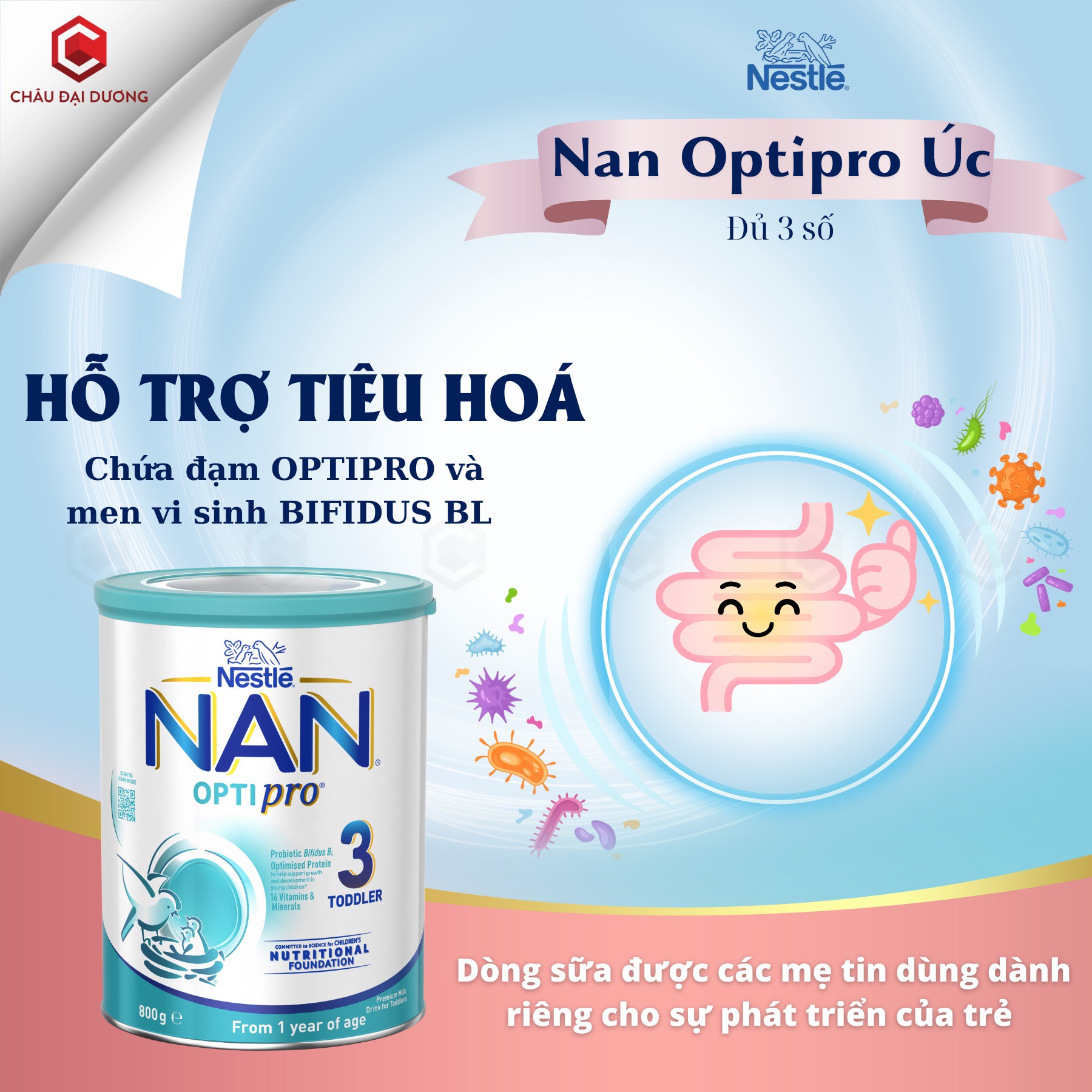 Sữa NAN OPTIPRO ÚC lon 800gram đủ số dinh dưỡng cho bé