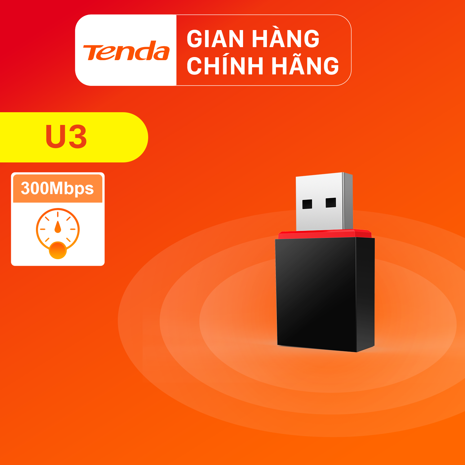 Tenda USB kết nối Wifi 2.4G U3 chuẩn N tốc độ 300Mbps - Hãng phân phối chính thức