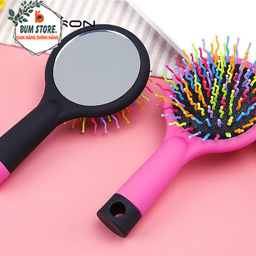 Lược chải tóc rối Rainbow kèm gương tiện lợi, Lược gỡ rối Massage dầu kèm gương cao cấp - BUM STORE