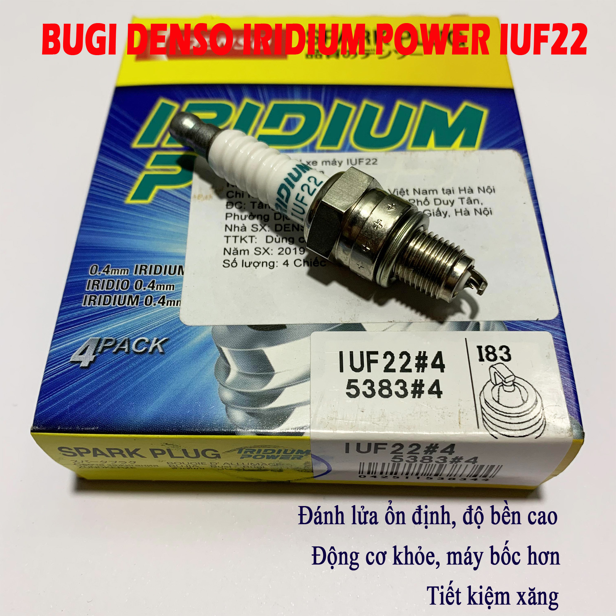 Bugi bạch kim cho Wave Alpha - DENSO IRIDIUM POWER IUF22