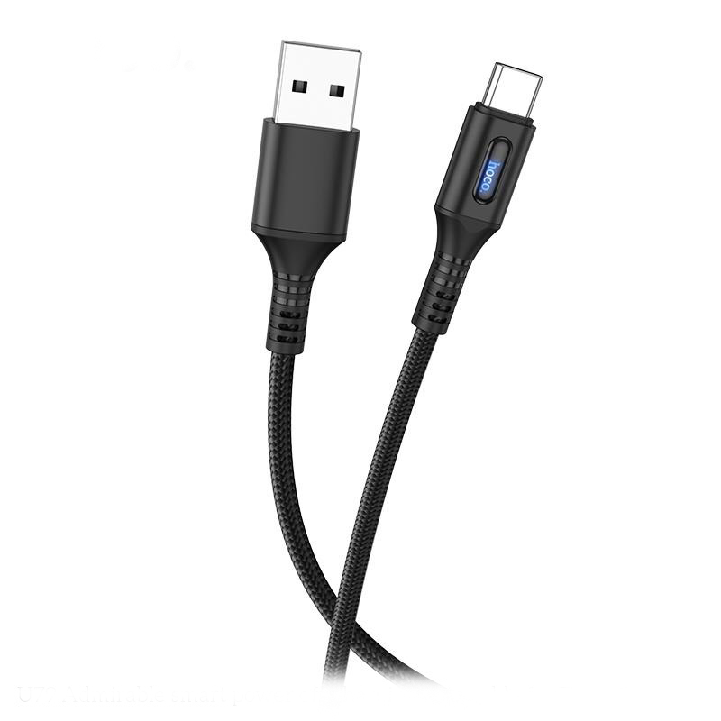 Cáp sạc nhanh và truyền dữ liệu Lightning Hoco U79 hỗ trợ sạc nhanh 2.4Atự ngắt sạc khi đầy pin tích hợp đèn báo ngay chuôi sạc chống gãy gập chiều dài 1.2m