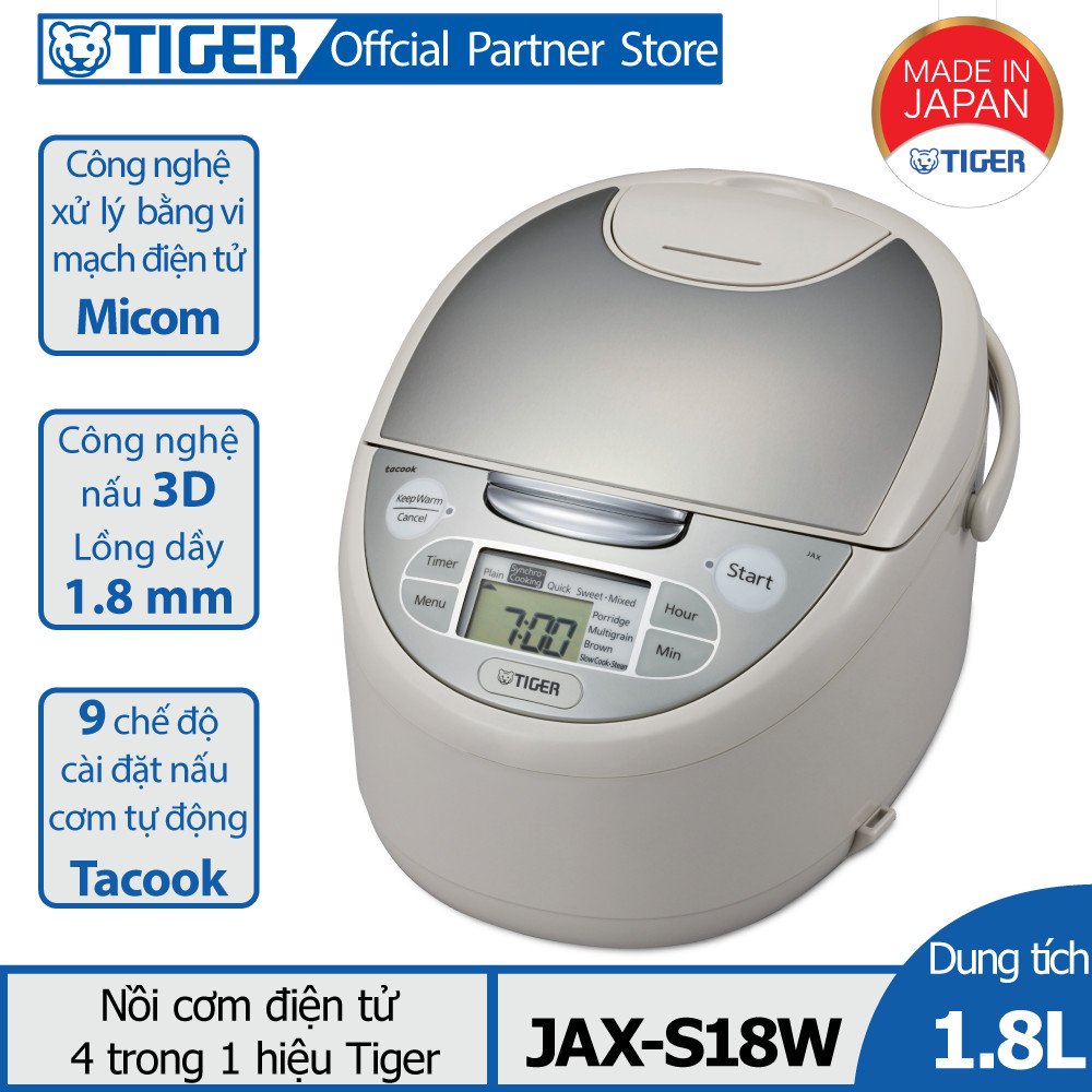 [Trả góp 0%]Nồi cơm điện tử Tiger 4 trong 1 JAX-S18W (1.8L)