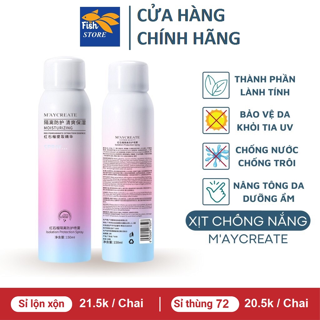 (Có Quà Tặng) Kem Chống Nắng Trắng Da MayCreat 150ML Dạng Xịt