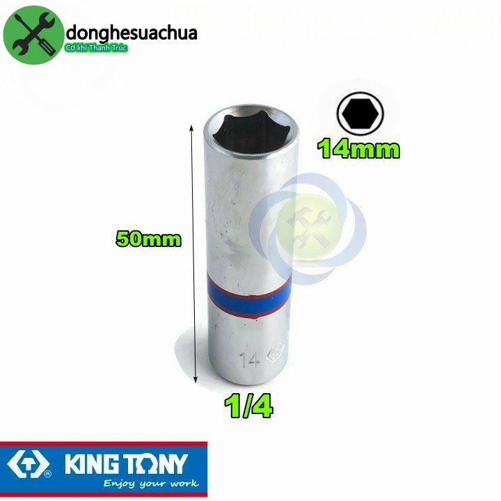 Tuýp 14mm loại 1/4 có 6 cạnh kingtony 223514m dài 50mm