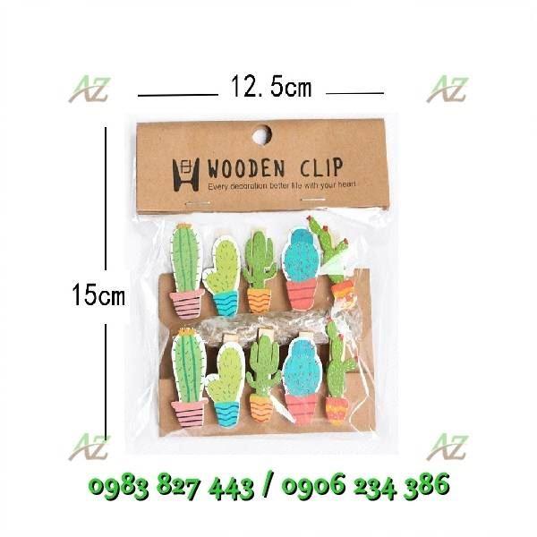 Kẹp gỗ hình kèm dây treo - (Size 3,5cm x 0,7cm) - Bộ 10 chiếc