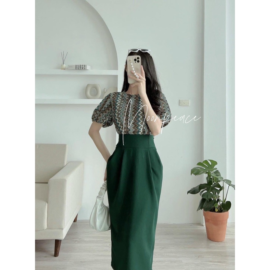 Chân váy midi dáng bom bản cạp to 161