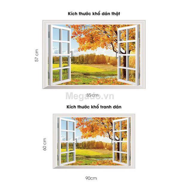 Decal dán tường  mẫu khung cửa sổ cây vàng