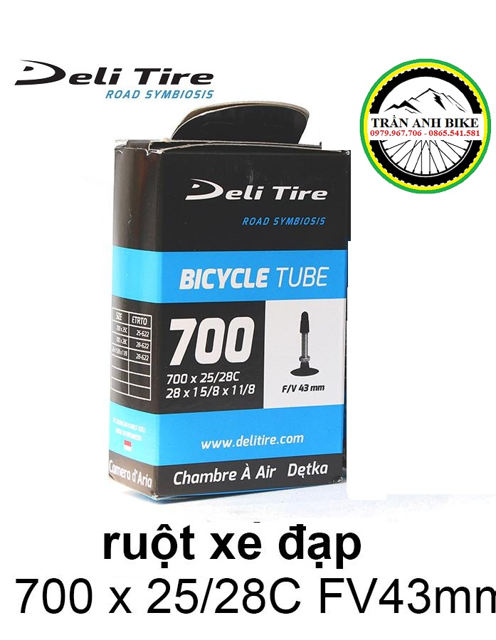 Ruột xe đạp Deli Tire 700x25-28c 43mm van pháp - van hạt gạo