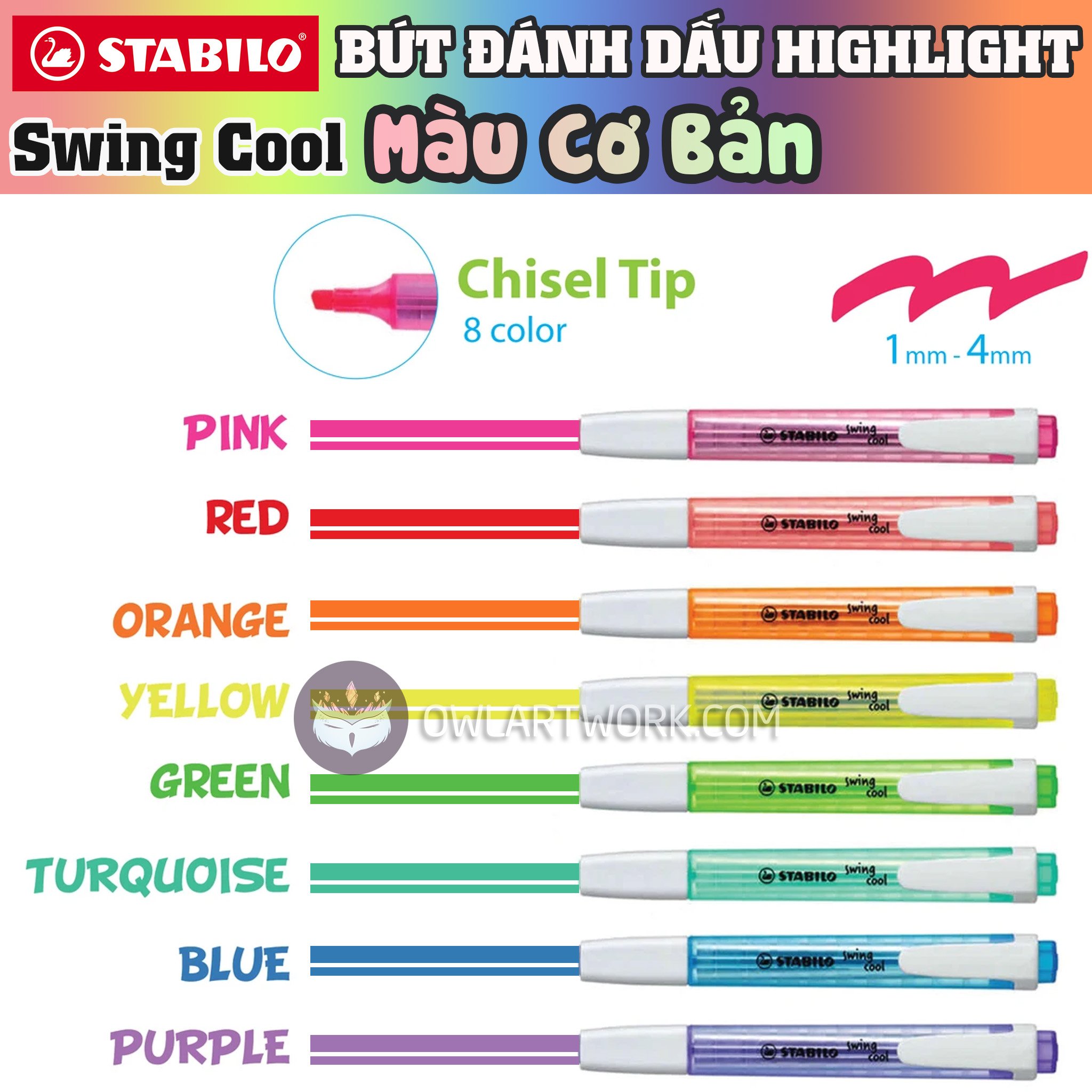 [HCM]Bút Dạ Đánh Dấu Stabilo Swing Cool Highlighter - Màu Basic (Made In Germany)